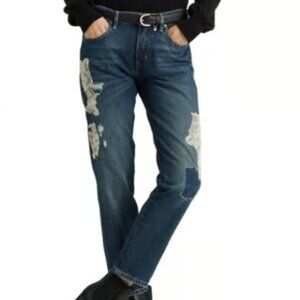LAUREN RALPH LAUREN Lace Patchwork Relaxed Tapered Cropped Jeans--NWT--10P